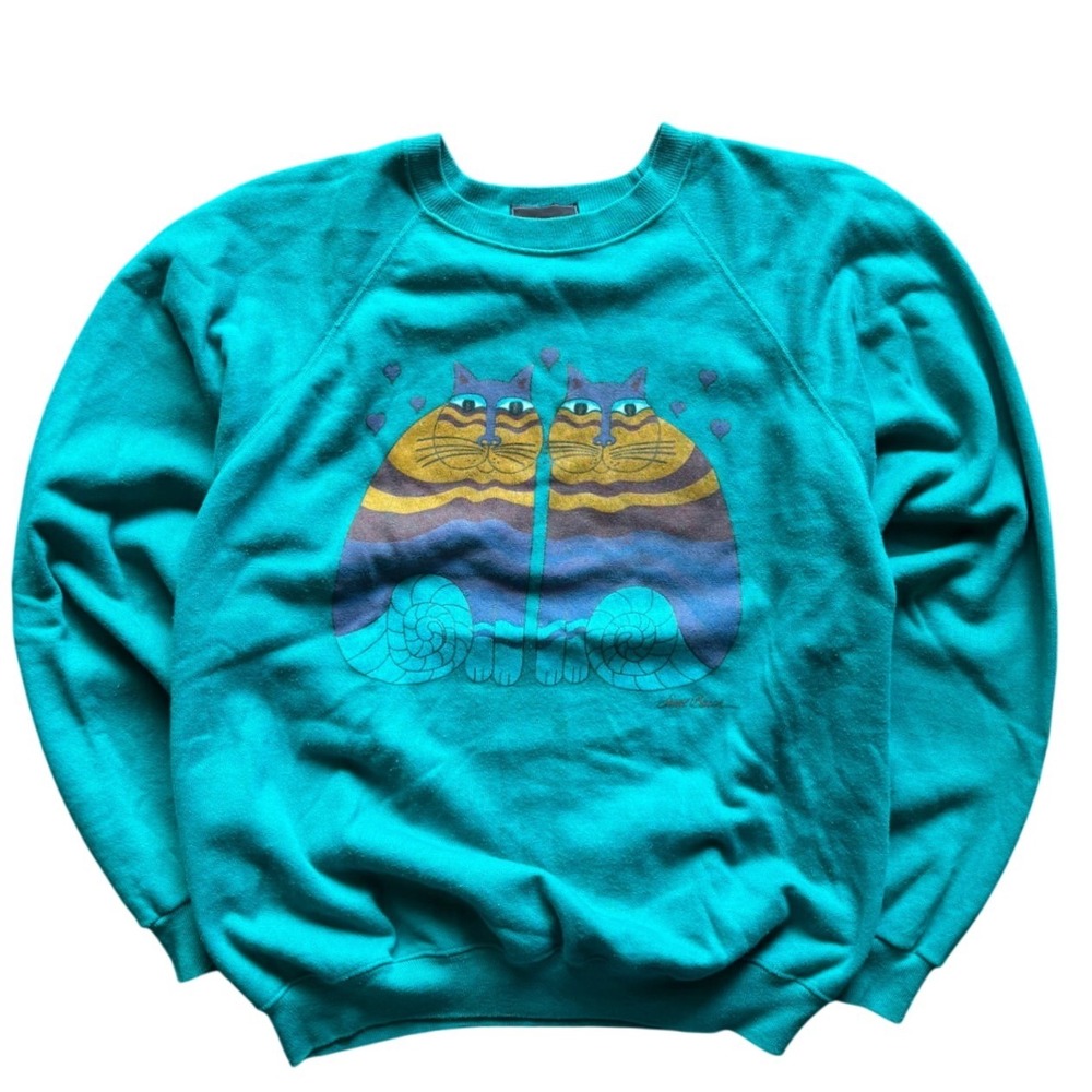 Vintage 80's Laurel Burch San Fransisco Cat Art Crewneck Size XL
